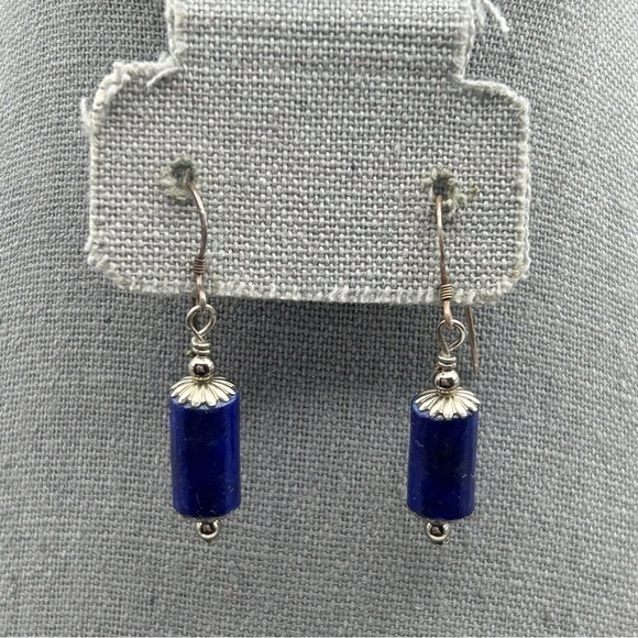 925 Sterling Silver Hook Dangle Earrings with Royal Blue Lamp Inspired Design - Picture 1 of 8